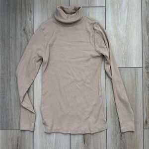 Vintage Beige Turtleneck Long Sleeve Top